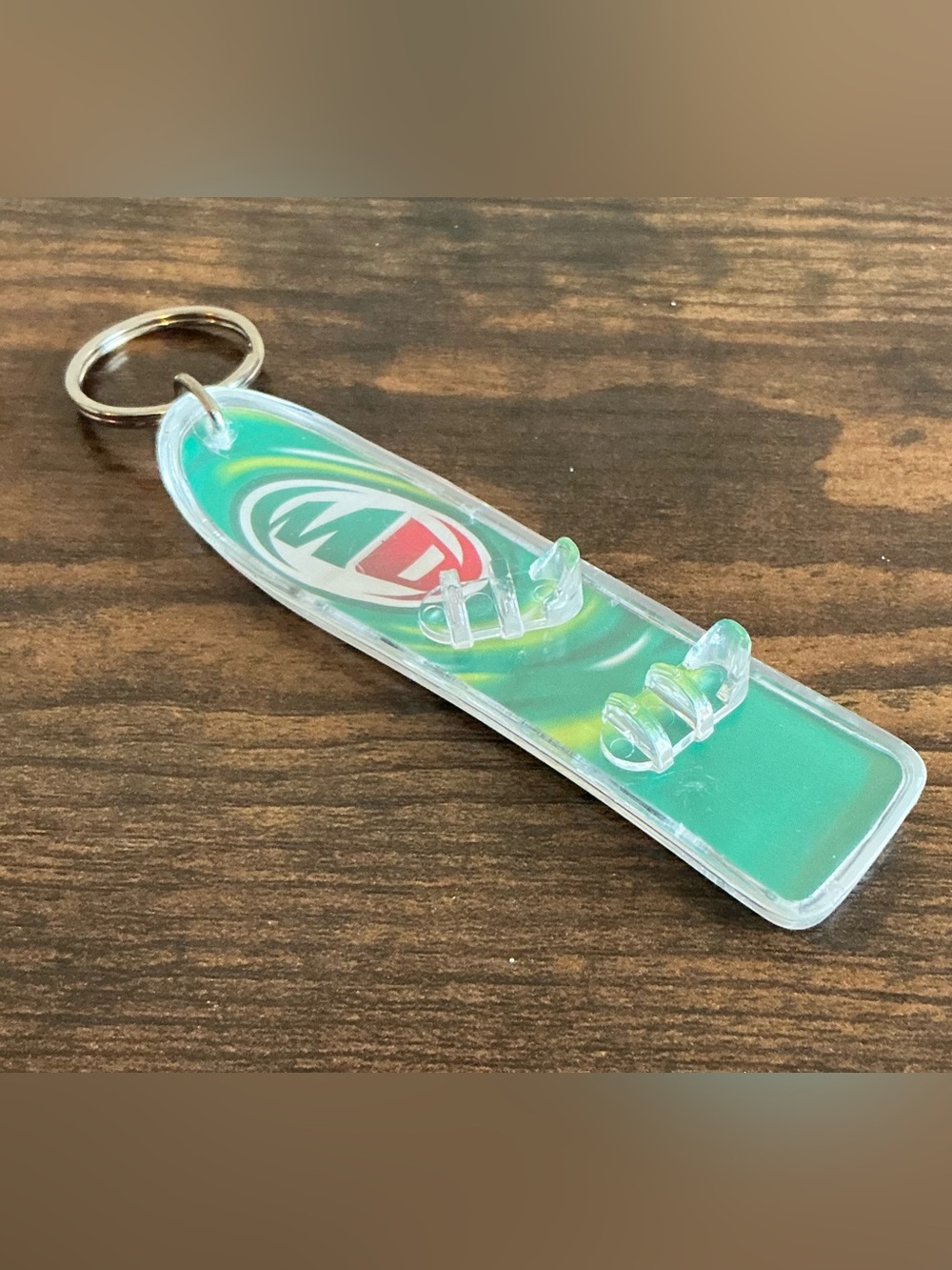 A Vintage Mountain Dew Acrylic Snowboard Keyring Keychain Key Fob